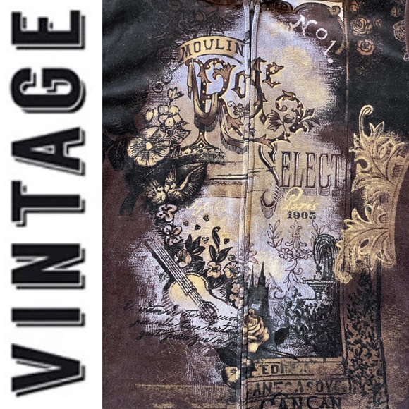 🔥Rare🔥 Y2K Vintage Brown Velour Embellished Track Suit, XL, Made in 🇺🇸 - Picture 13 of 16